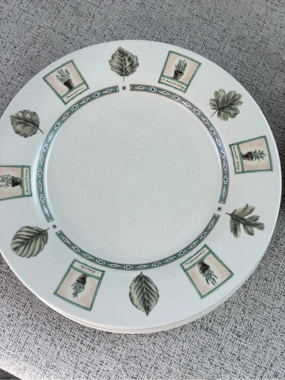 Pfaltzgraff Herb Motif Ceramic Dinner Plate in Green and Cream - set of 6